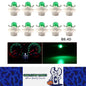 10 x Green T5 Cap B8.4D COB LED Instrument Light Twist and Lock LED Dash Light