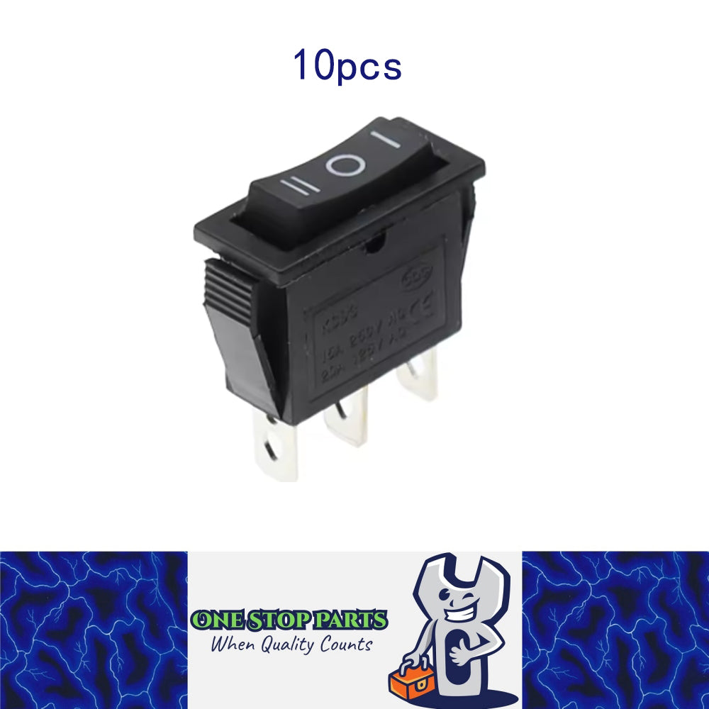 10 x Black Rocker Switch 31x14mm ON/OFF/ON 3 Pin SPDT KCD3 Switches