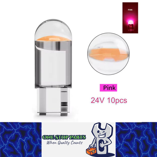 10 X 24V Pink/Purple T10 Dome Head COB LED Globes Ideal for Dash Lights Parkers