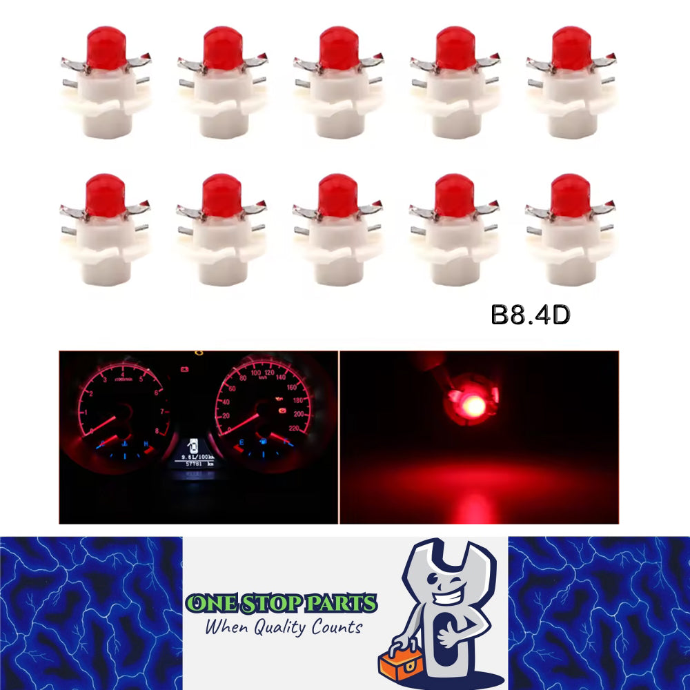 10 x Red T5 Cap B8.4D COB LED Instrument Light Twist and Lock LED Dash Light
