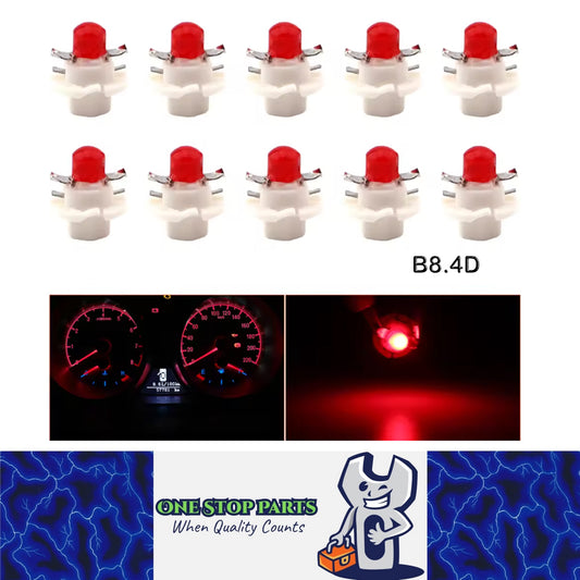 10 x Red T5 Cap B8.4D COB LED Instrument Light Twist and Lock LED Dash Light