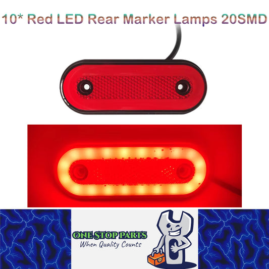 10 x Red LED Rear Marker Lamps 20SMD 12V-24V LED Marker Lights with Reflector