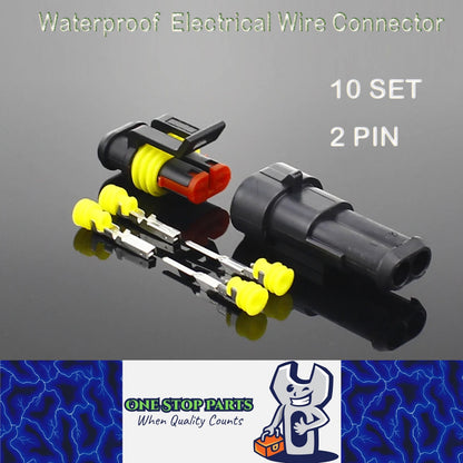10 Sets 2 Pin Way AMP Waterproof Connector Car Electrical Wire Connectors Plugs