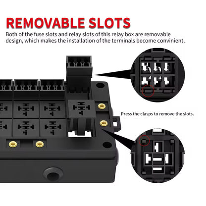12V Fuse Relay Box 10 Relay Slots 15 ATC/ATO Fuses Holder for Car Truck Marine