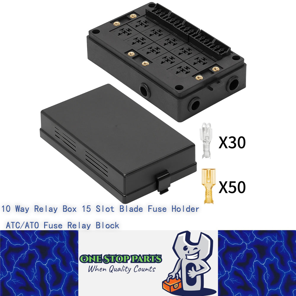 12V Fuse Relay Box 10 Relay Slots 15 ATC/ATO Fuses Holder for Car Truck Marine