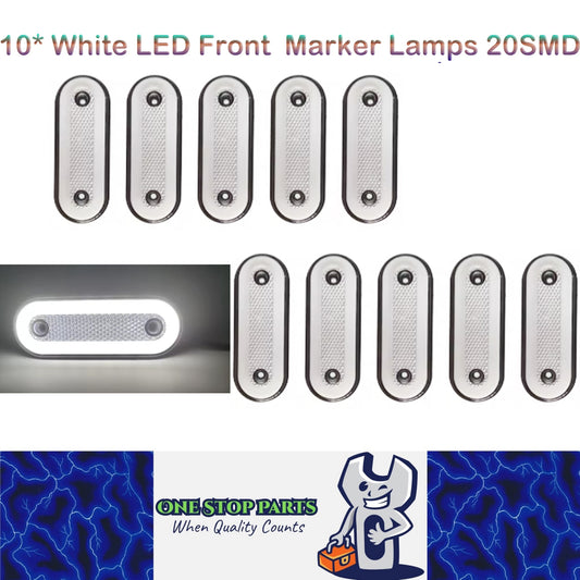 10 x White LED Front Marker Lamps 20SMD 12V-24V LED Marker Light with Reflector