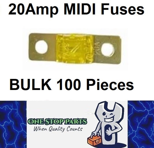 100 x 20A MIDI Fuses ANS 20Amp Fuses 41mm x 12mm Yellow 4wd Caravan Fuses 100pcs