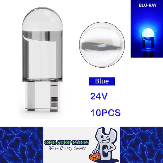 10 X 24V Blue T10 Dome Head COB LED Globes Ideal for Dash Lights Parkers