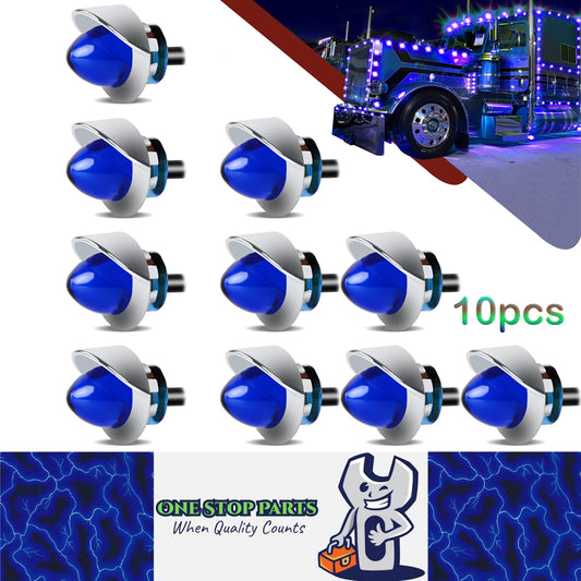 10 x Blue Round LED Side Marker Lamps 1.9CM 12V-24V LED Signal Indicator Light
