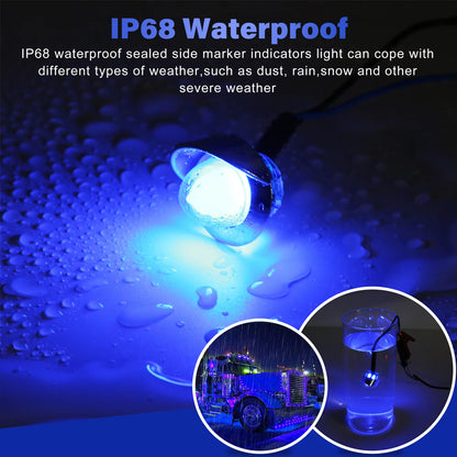10 x Blue Round LED Side Marker Lamps 1.9CM 12V-24V LED Signal Indicator Light