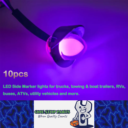10 x Purple Round LED Side Marker Lamps 1.9CM 12V-24V LED Indicator Lights