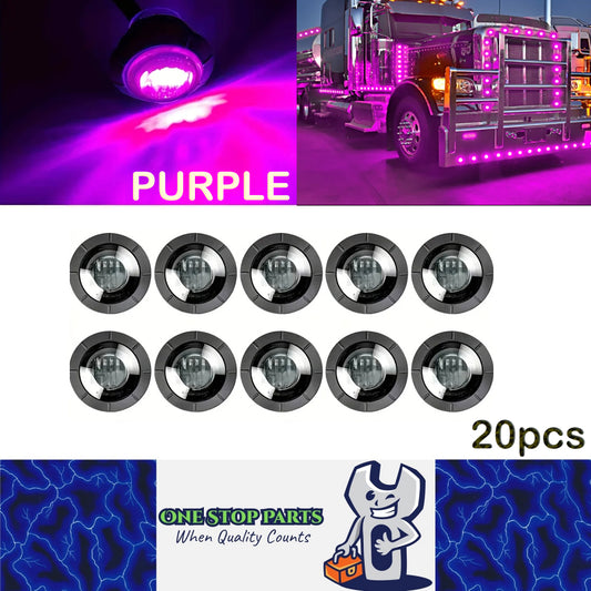 20 x Purple Round 1.91CM LED Side Marker Lamps 3LED 12V LED Indicator Lights
