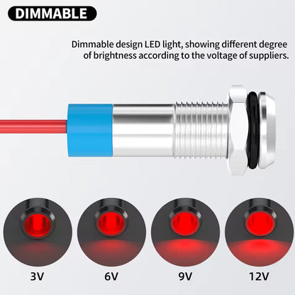 10 x Red LED Indicator Light 12V 6mm Red Pilot Lamp Metal IP67 Car Truck Marine