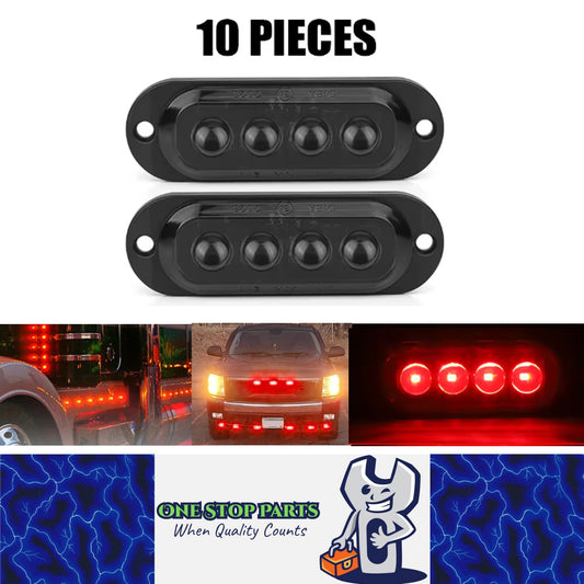 10 x Red LED Rear Marker Lamps 4LED 12V-24V Multivolt LED Rear Marker Lights