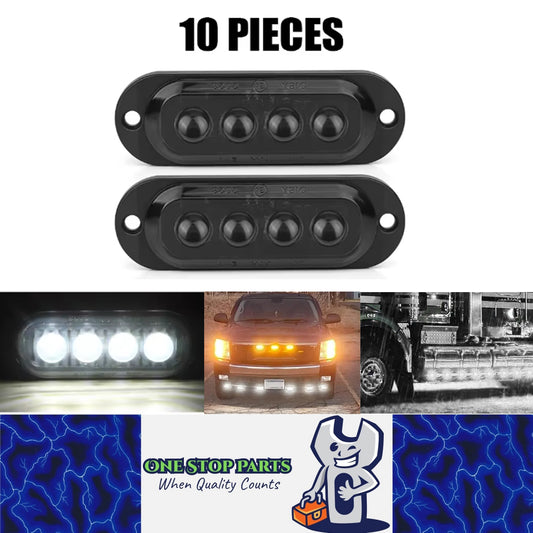10 x White LED Front Marker Lamps 4LED 12V-24V Multivolt LED Front Marker Lights