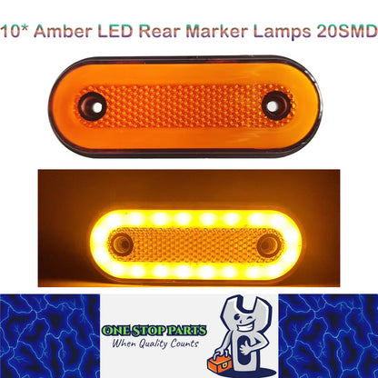10 x Amber LED Side Marker Lamps 20SMD 12V-24V LED Marker Lights with Reflector