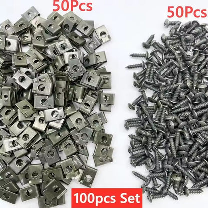 50 Sets Car Metal Screw Tapping Fastener U Clips Anti-Rust U Clamps with Screws