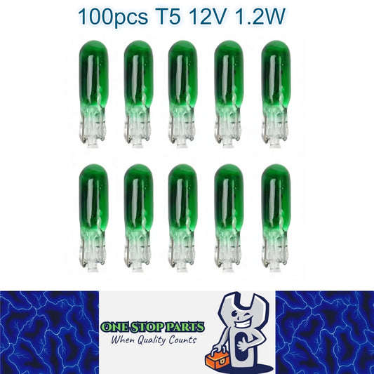 100 x 12V 1.2W T5 Wedge GREEN Globes TYPE T-5mm Dashboard Coated Globes 100pcs