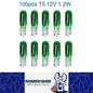 100 x 12V 1.2W T5 Wedge GREEN Globes TYPE T-5mm Dashboard Coated Globes 100pcs
