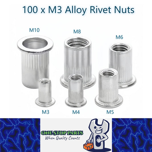 100 x M3 Aluminium Alloy Rivet Nuts- 7mm Wide x 9mm Long Suits 5mm Hole (100pcs)