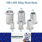 100 x M3 Aluminium Alloy Rivet Nuts- 7mm Wide x 9mm Long Suits 5mm Hole (100pcs)
