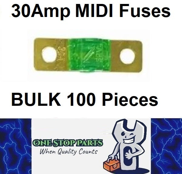 100 x 30A MIDI Fuses ANS 30Amp Fuses 41mm x 12mm 4wd Caravan Fuses 100pcs