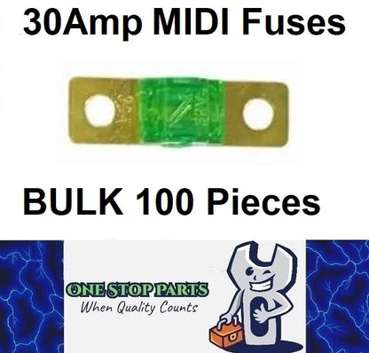 100 x 30A MIDI Fuses ANS 30Amp Fuses 41mm x 12mm 4wd Caravan Fuses 100pcs
