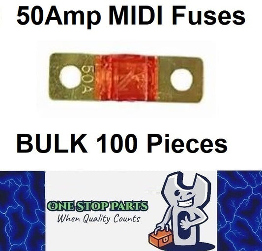 100 x 50A MIDI Fuses ANS 50Amp Fuses 41mm x 12mm 4wd Caravan Fuses 100pcs