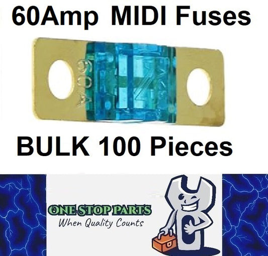 100 x 60A MIDI Fuses ANS 60Amp Fuses 41mm x 12mm 4wd Caravan Fuses 100pcs