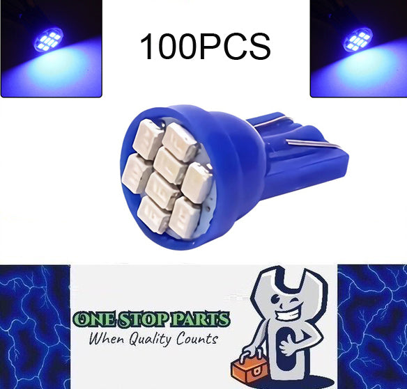100 x Crystal Blue 12v T10 8smd Flat Face (100pcs)