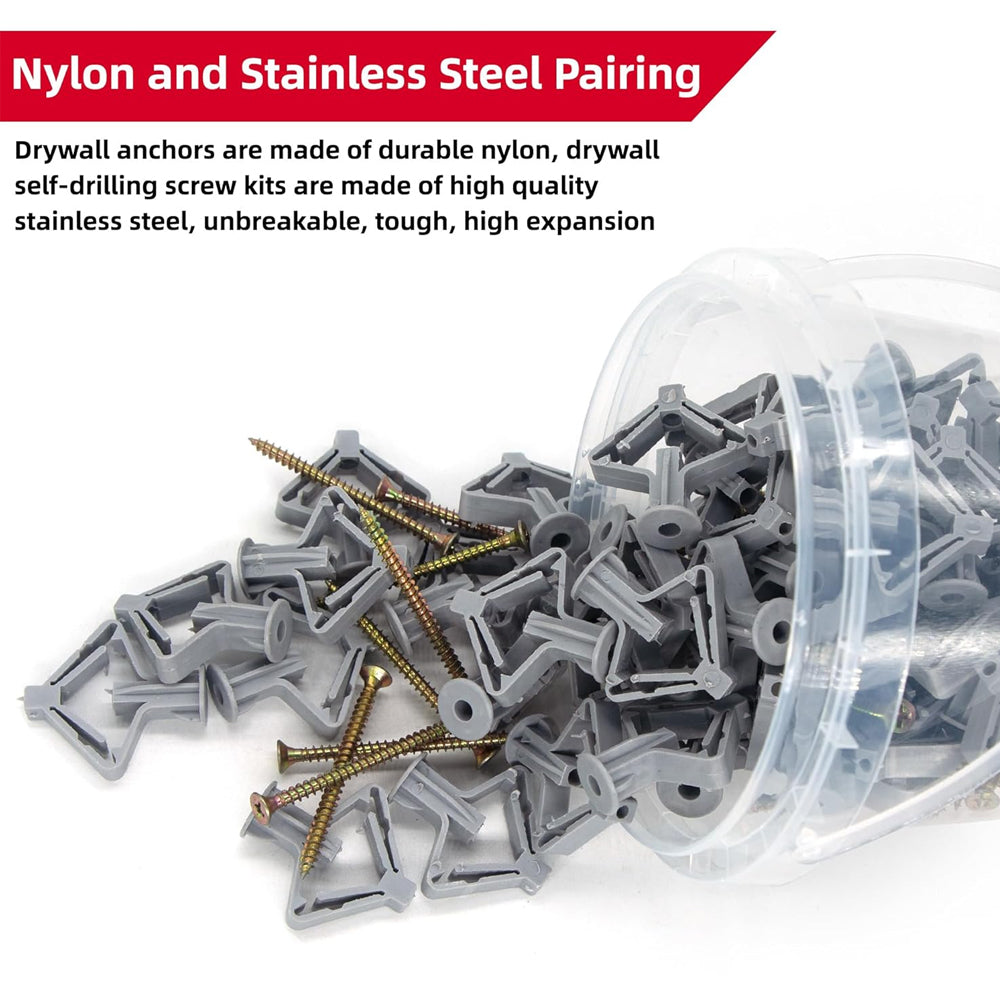 100pcs Drywall Anchor Kit 75Lbs Hollow Wall Anchor Plasterboard Plug with Screw