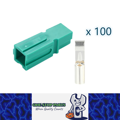 100 x 75A Green Anderson Style Single Pin 75Amp Connector Green Single Terminal