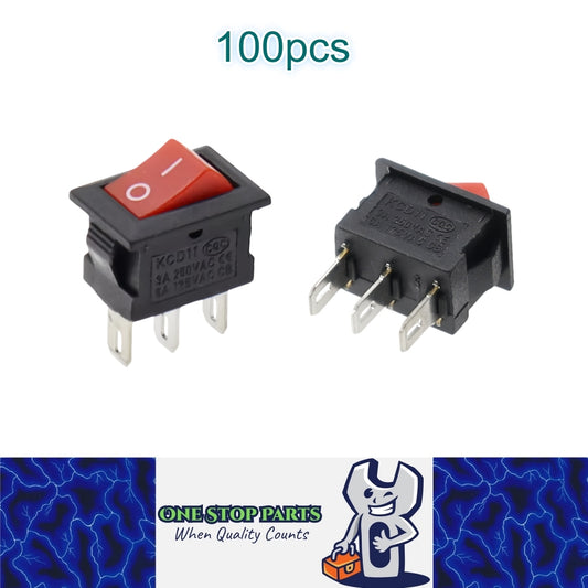 100 x Red Rocker Switches 10x15mm ON/OFF 3 Pin SPST Panel Mini Rocker Switches