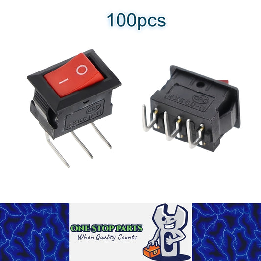 100 x Red Rocker Switches 10x15mm ON/OFF 3 Pin L Type SPST Panel Mini  Switches