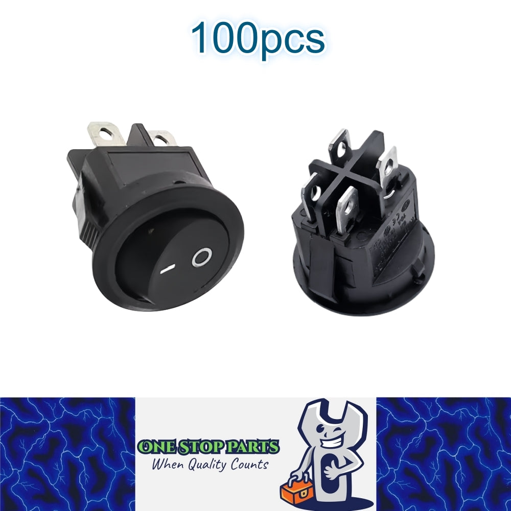 100 x Round Rocker Switch Car Boat Dashboard 4 Pin ON/OFF Switch Black ...