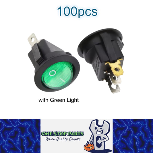 100 x Round Rocker Switch Car Boat Dashboard 3 Pin ON-OFF Power Switch Green