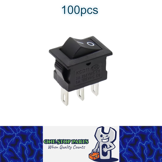 100 x Black Rocker Switches 10x15mm ON/OFF 3 Pin SPST Panel Mini Rocker Switches