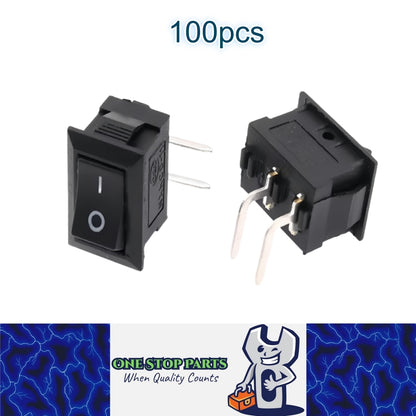 100 x Black Rocker Switches 10x15mm ON/OFF 2 Pin L Type SPST KCD11 Mini Switches