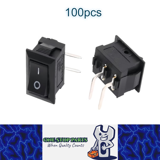 100 x Black Rocker Switches 10x15mm ON/OFF 2 Pin L Type SPST KCD11 Mini Switches