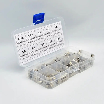 100pcs 5x20mm Glass Fuses Assorted Kit 10 Values 250V 0.1A-20A Car Glass Fuses