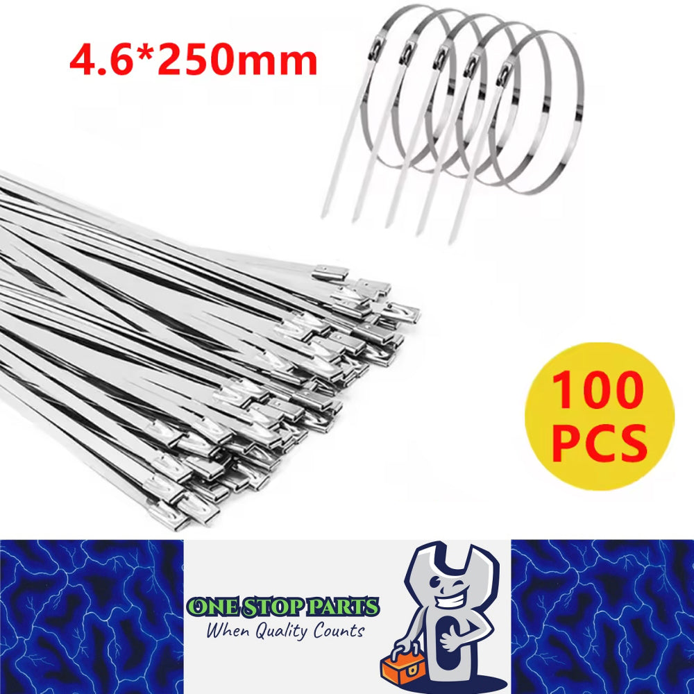 100pcs 4.6x250mm 304 Stainless Steel Zip Ties Self Locking Heavy Duty Cable Ties