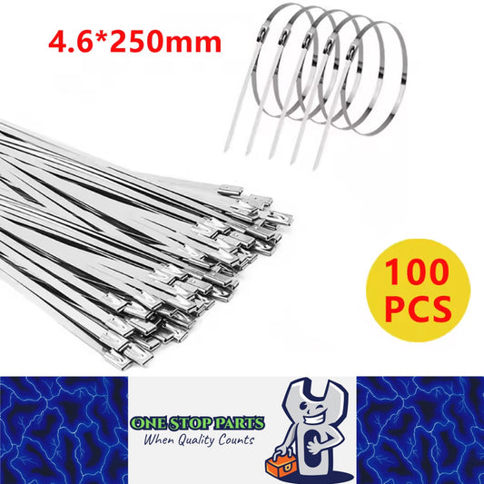 100pcs 4.6x250mm 304 Stainless Steel Zip Ties Self Locking Heavy Duty Cable Ties