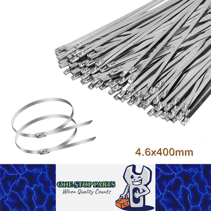 100pcs 4.6x400mm 304 Stainless Steel Zip Ties Self Locking Heavy Duty Cable Ties