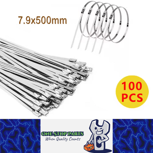 100pcs 7.9x500mm 304 Stainless Steel Zip Ties Self Locking Heavy Duty Cable Ties