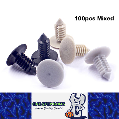 100 x 9mm Mixed Plastic Body Rivets Fasteners Suits 8mm Hole with 20mm Head