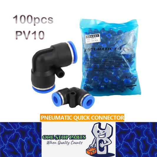 100 x PV10 Elbow Air Pneumatic Connectors OD10mm Hose L Type 2 Way Fittings