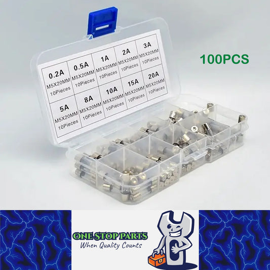 100pcs 5x20mm Glass Fuses Assorted Kit 10 Values 250V 0.1A-20A Car Glass Fuses