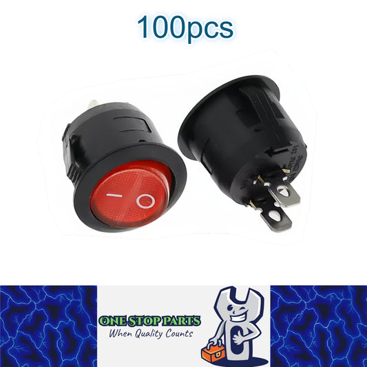 100 xRound Rocker Switch Car Boat Dashboard 2 PIN ON/OFF Power Switch Red Button