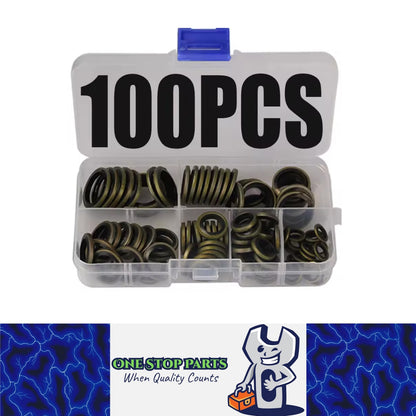 100pcs Metal Bonded Washer Oil Drain Plug Gasket Kit M6/8/10/12/14 /16 Seal Ring