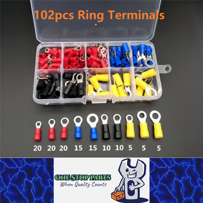 102 Piece Pack Insulated RV Ring Terminals Spade Bullet Terminal Crimp Connector